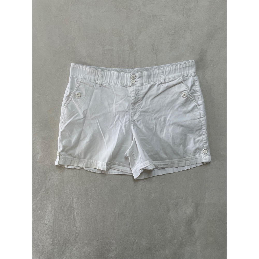 Gloria Vanderbilt Womens White Stretch Cotton Shorts Size 16 Double Button